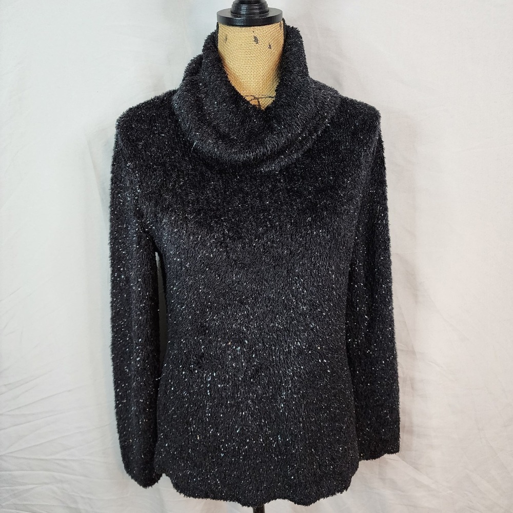 Vtg NORTON McNAUGHTON Size Small Fuzzy Metallic Cowl Neck Festive Winter Sweater